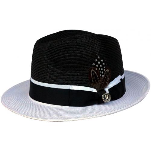 Bruno Capelo Black / White Fedora Braided Straw Hat BC-620